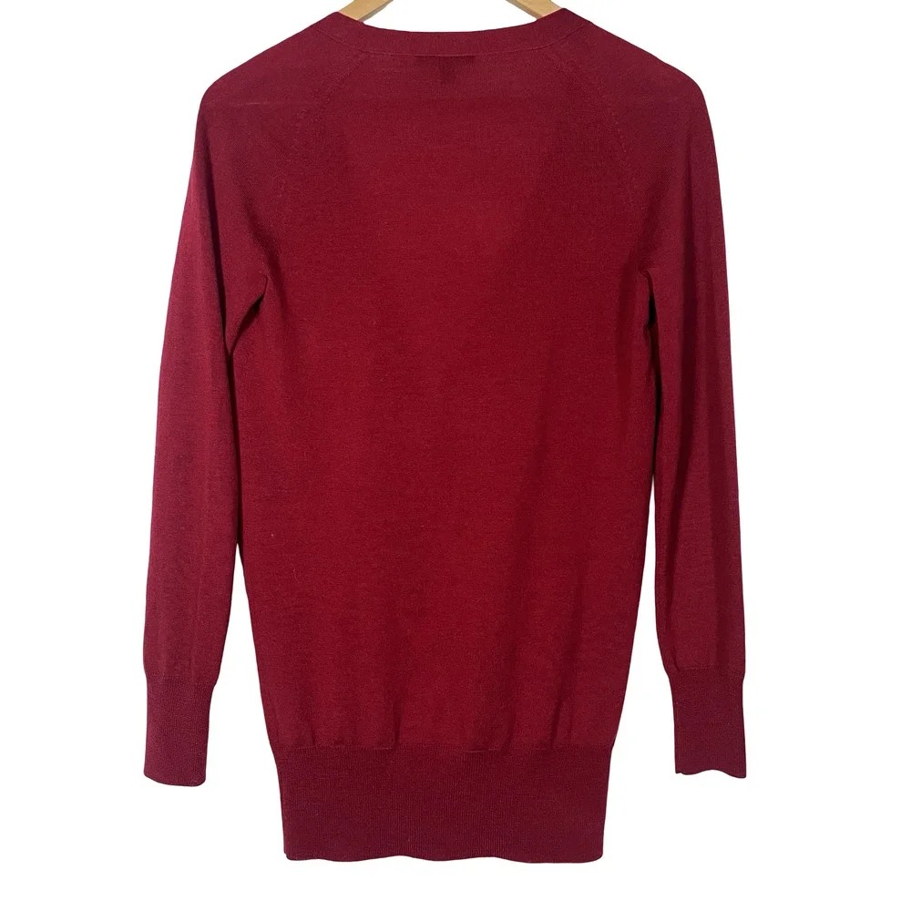J Crew‎ Sweater Cardigan Womens XS Red 100% Merino Wool V Neck Pockets Buttons